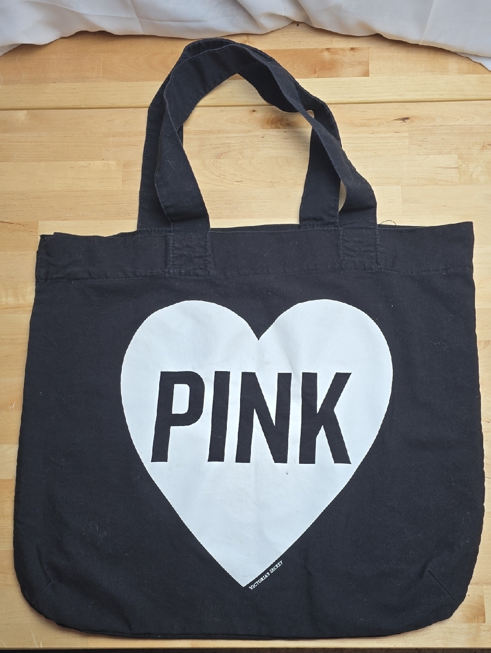 PINK Victoria's Secret Black Tote with White Heart Logo